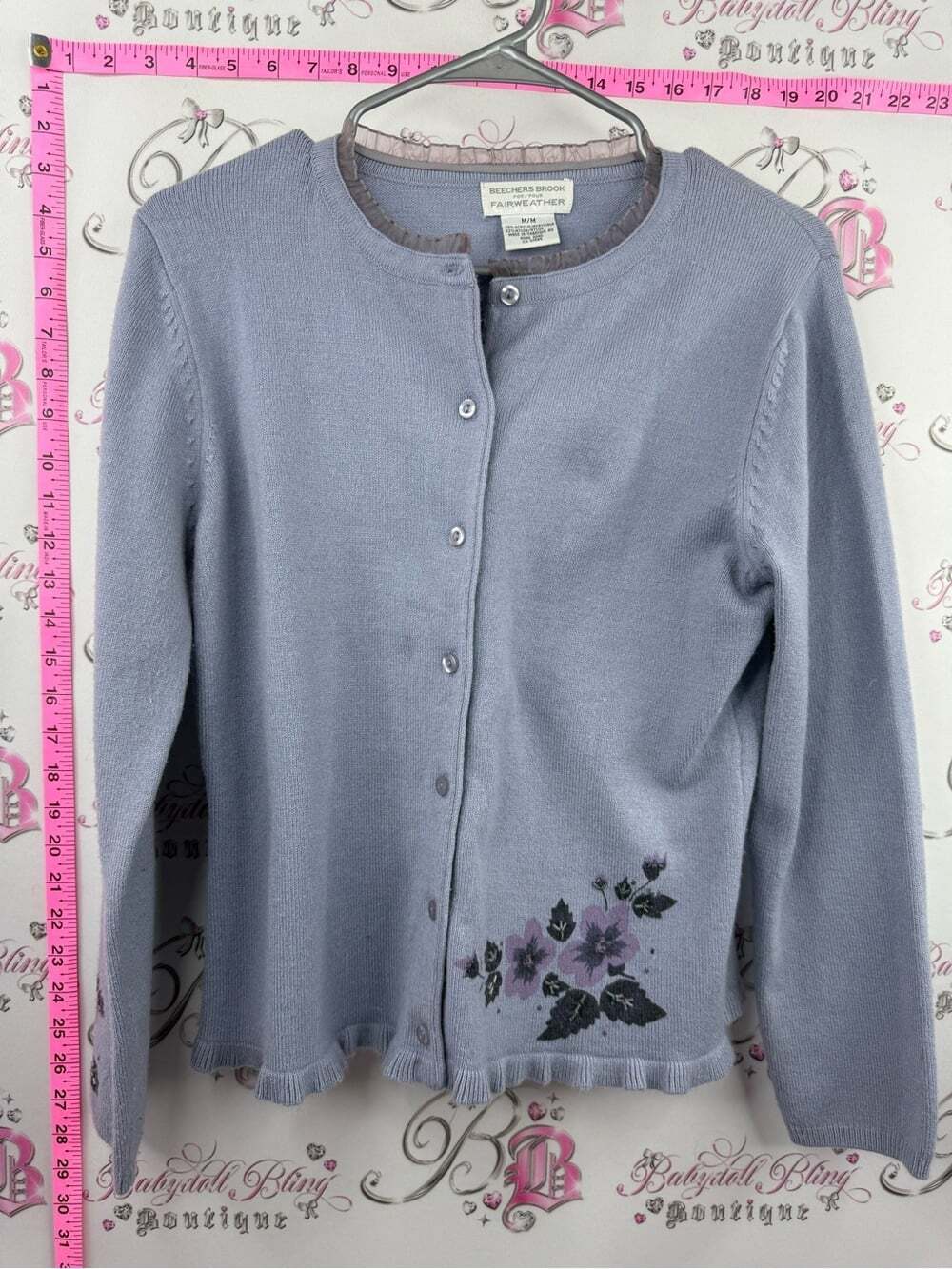 Beechers Brook cardigan embroidered Lavender Floral Crewneck Cardigan
